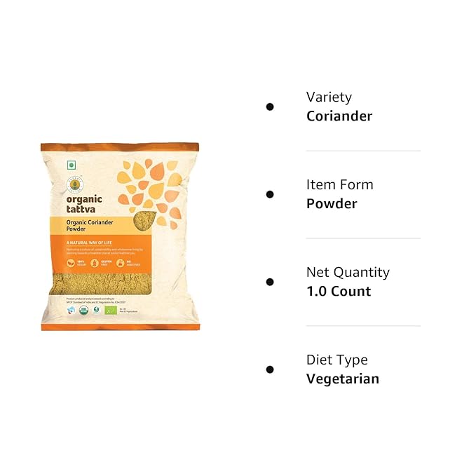 Organic Tattva, Organic Dried Coriander Powder (Dhaniya) | Quality Dhaniya Powder, Naturally Processed, from Farm Picked Fresh Coriander Seeds (100 G, Pouch) Organic Tattva, Organic Dried Coriander Powder (Dhaniya) | Quality Dhaniya Powder, Naturally Processed, from Farm Picked Fresh Coriander Seeds (100 G, Pouch)